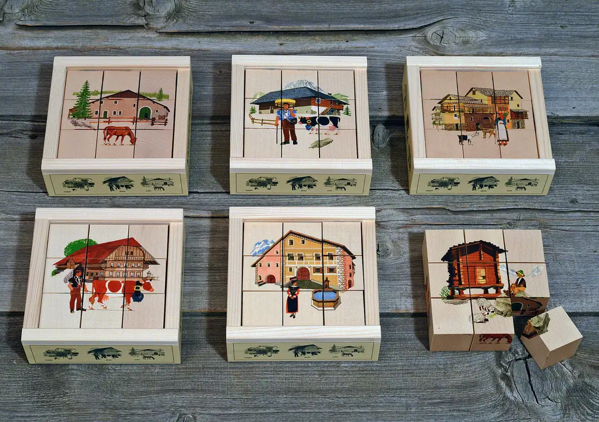Klötzli-Puzzle 9-teilig "Schweizerhäuser"