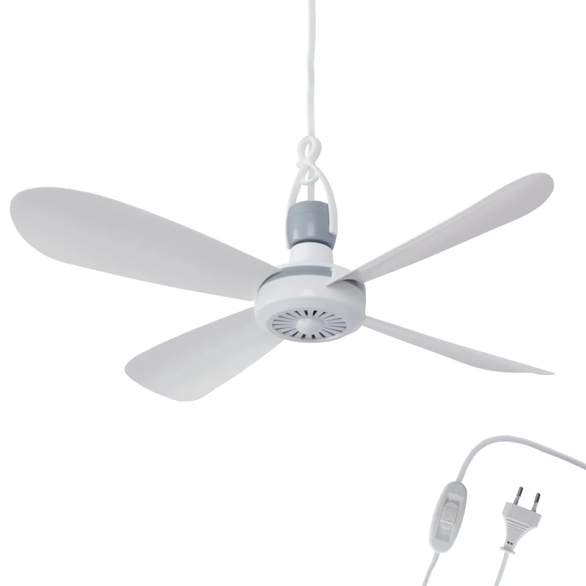 Mobiler Deckenventilator mit Schalter und Aufhänger, Weiss