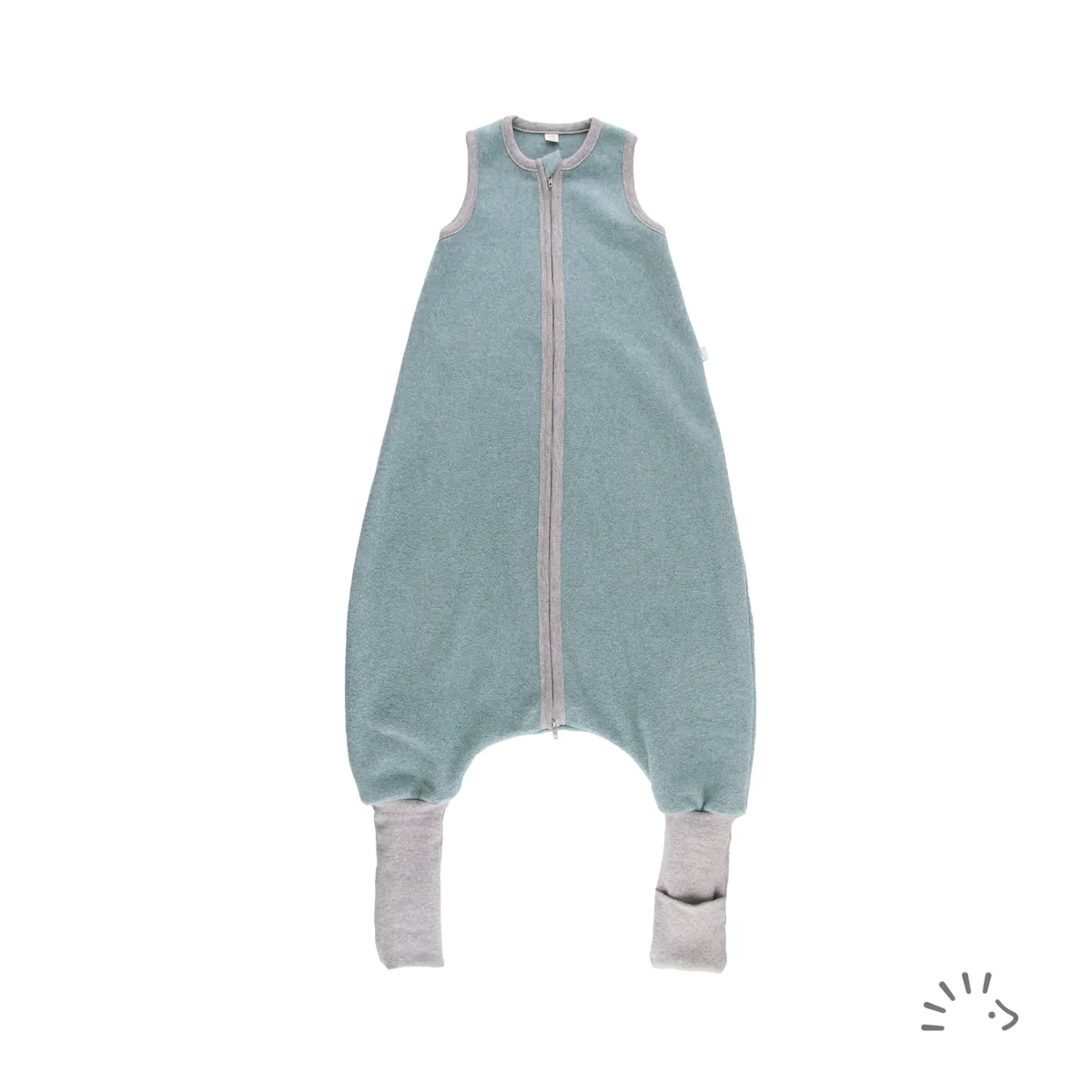 Popolini Schlafsack mit Füssen Baumwollfleece - Teal melange