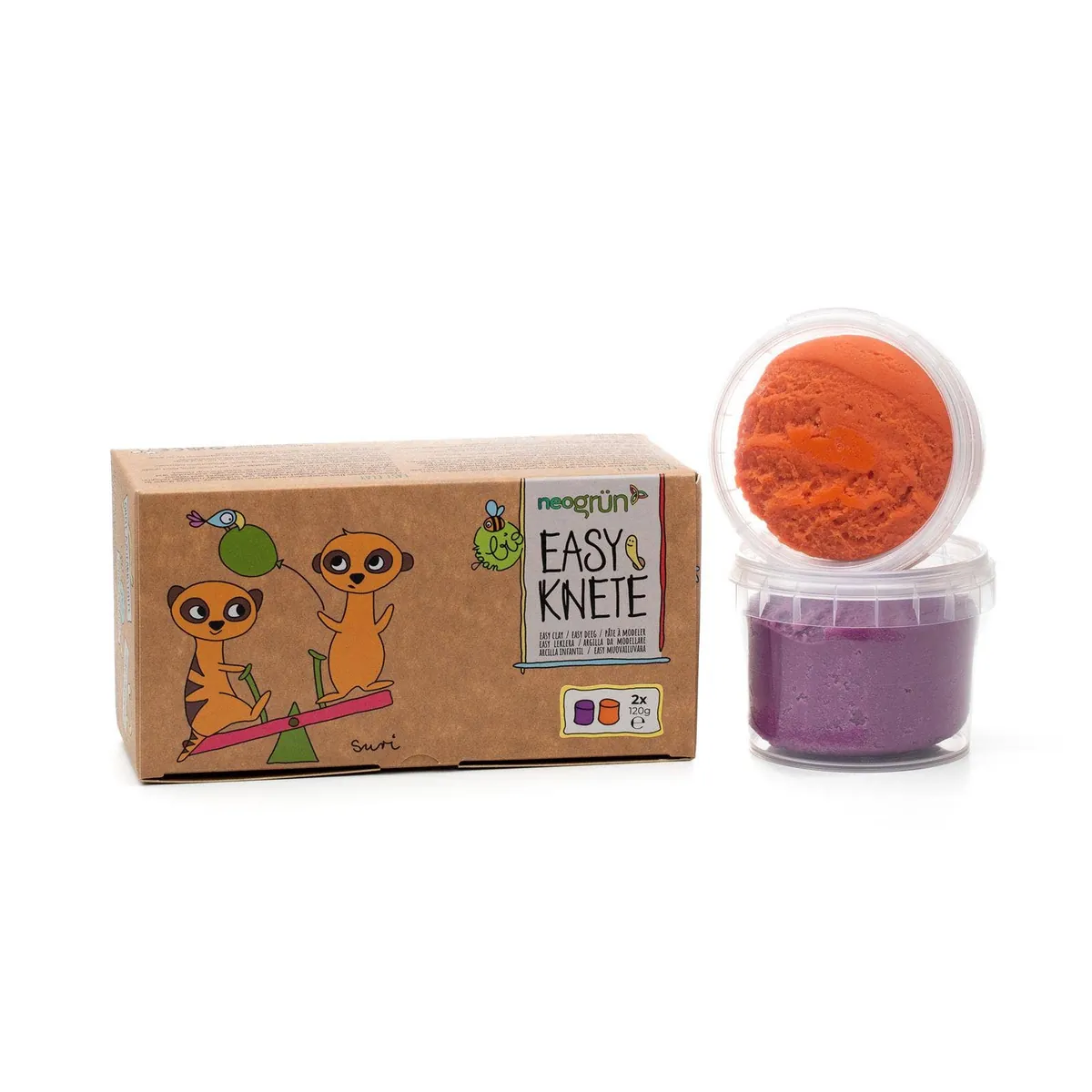 Neongrün Bio-Knete vegan 2er Set "Suri" orange/violett