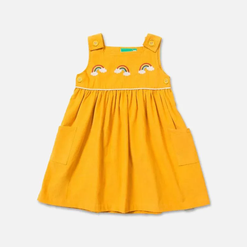 Bio Kord-Pinny Kleid mit Regenbogenstickerei