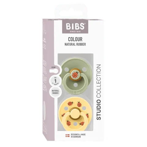 BIBS Nuggi "Studio Colour Ladybug" 2er-Pack Latex Round 0-6m | Sage Mix