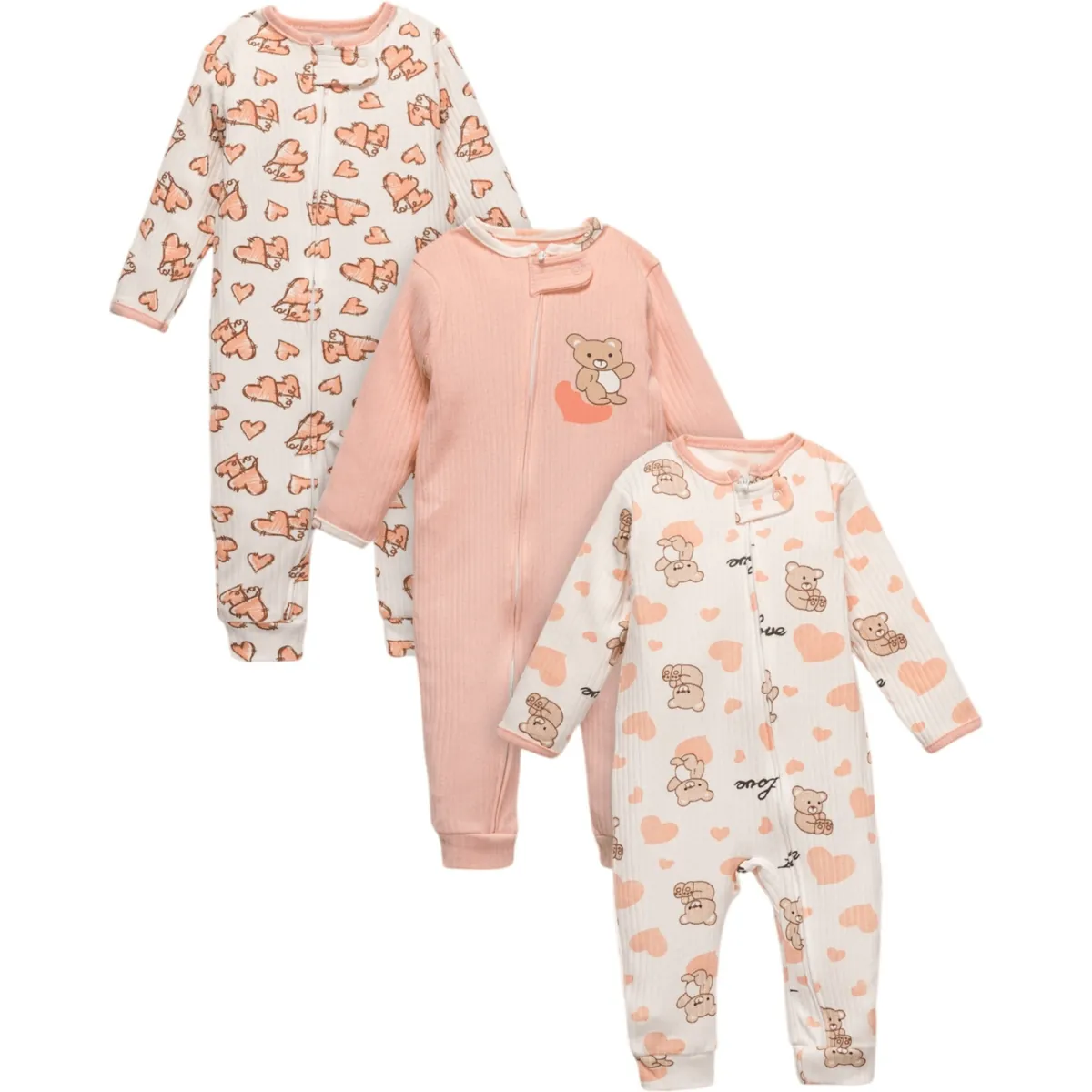 3er-Pack Strampler mit Reißverschluss aus Love Bear
