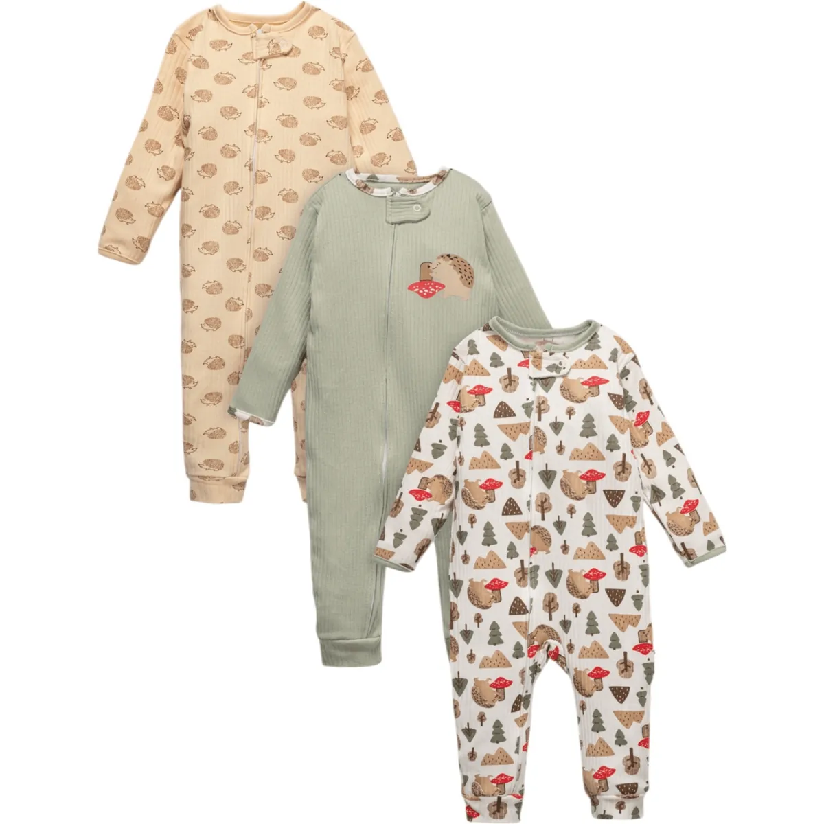 3er-Pack Baby Strampler mit Reißverschluss aus Baumwolle Igel