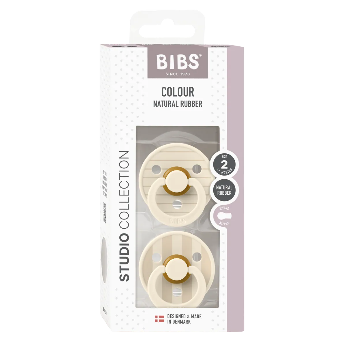 BIBS Nuggi "Studio Colour" 2er-Pack Latex Round 6-12m | Pin Ivory Steel Blue Mix