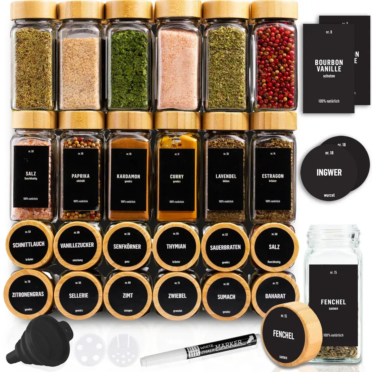Gewürzgläser-Set mit Schraubkappe, 24set, Holzdeckel