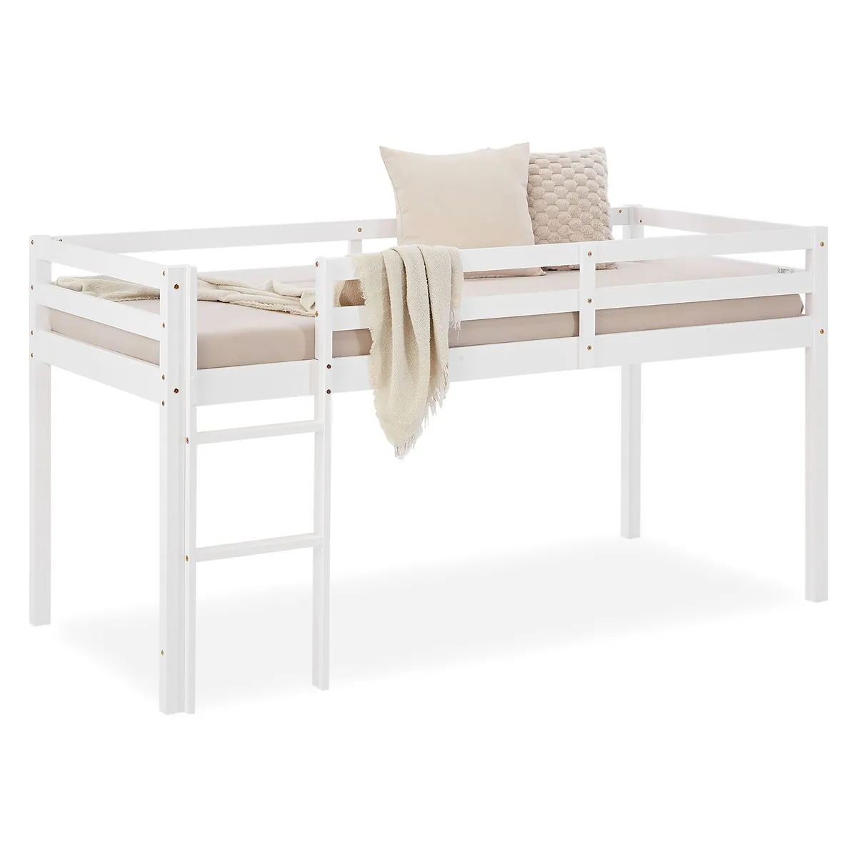 Hochbett Spielbett Kinderbett Leiter Kiefer weiss 90x200 massiv Jugendbett