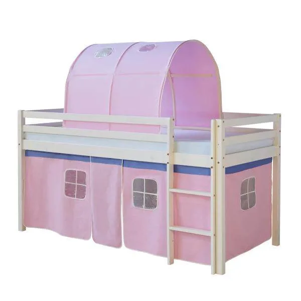 Hochbett Spielbett Kinderbett Tunnel Vorhang pink 90x200 Jugendbett Kiefer