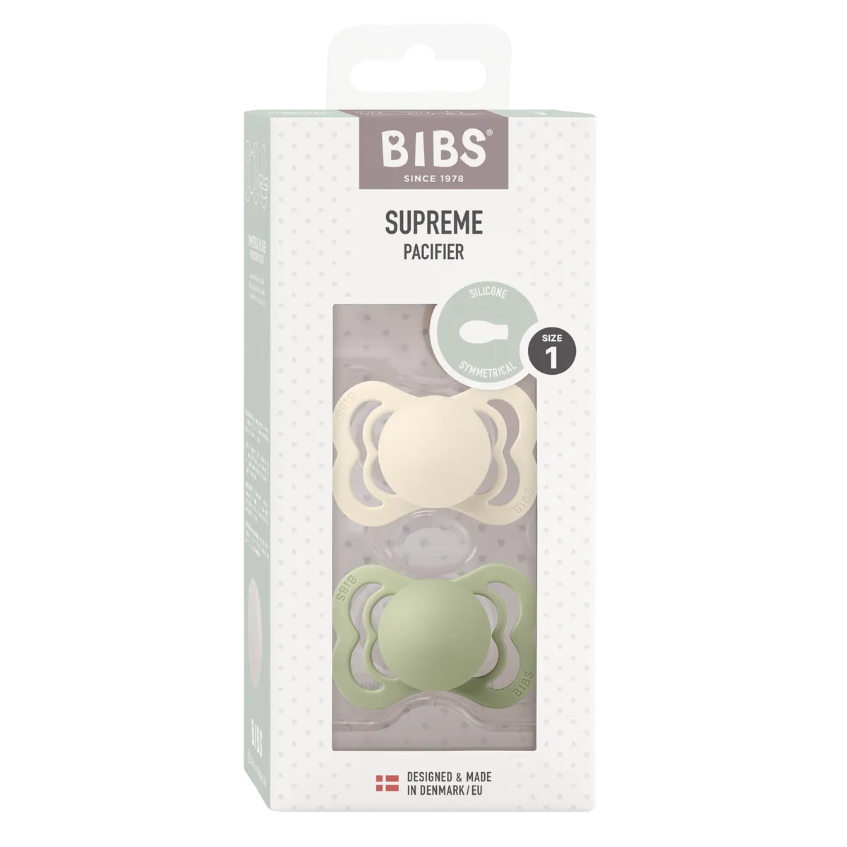 BIBS Nuggi "Supreme" 2er-Pack Silicone Symmetrical 0-6m | Ivory Sage