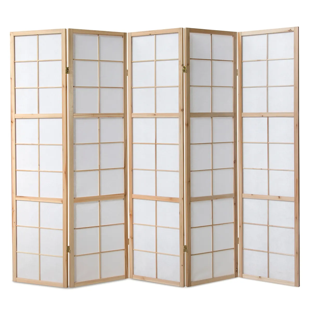 Paravent Natur Shoji Reispapier Weiss | 5 teilig | Holz | Raumteiler Trennwand Sichtschutz
