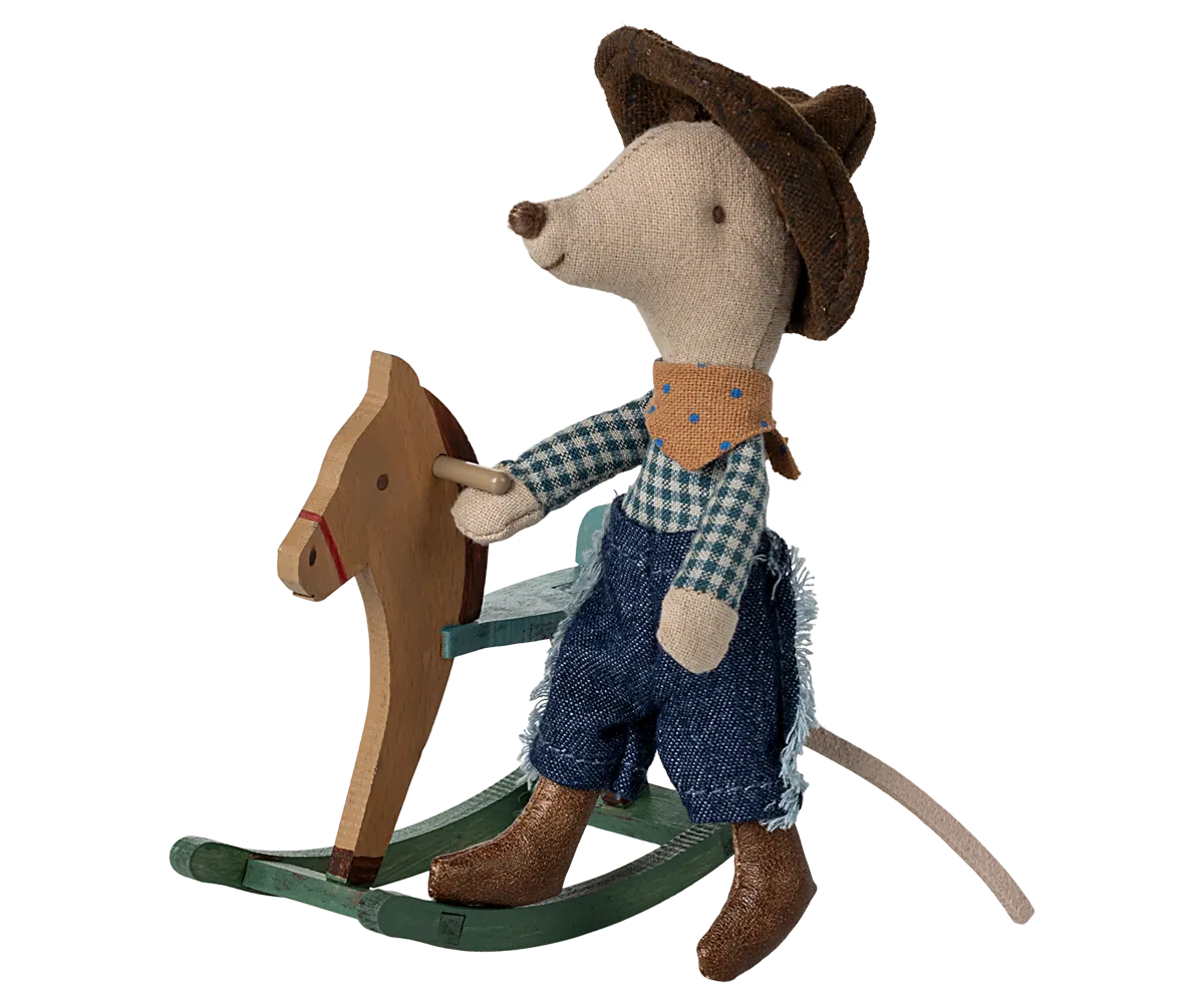 Maileg Cowboy Maus mit Schaukelpferd | Kleiner Bruder