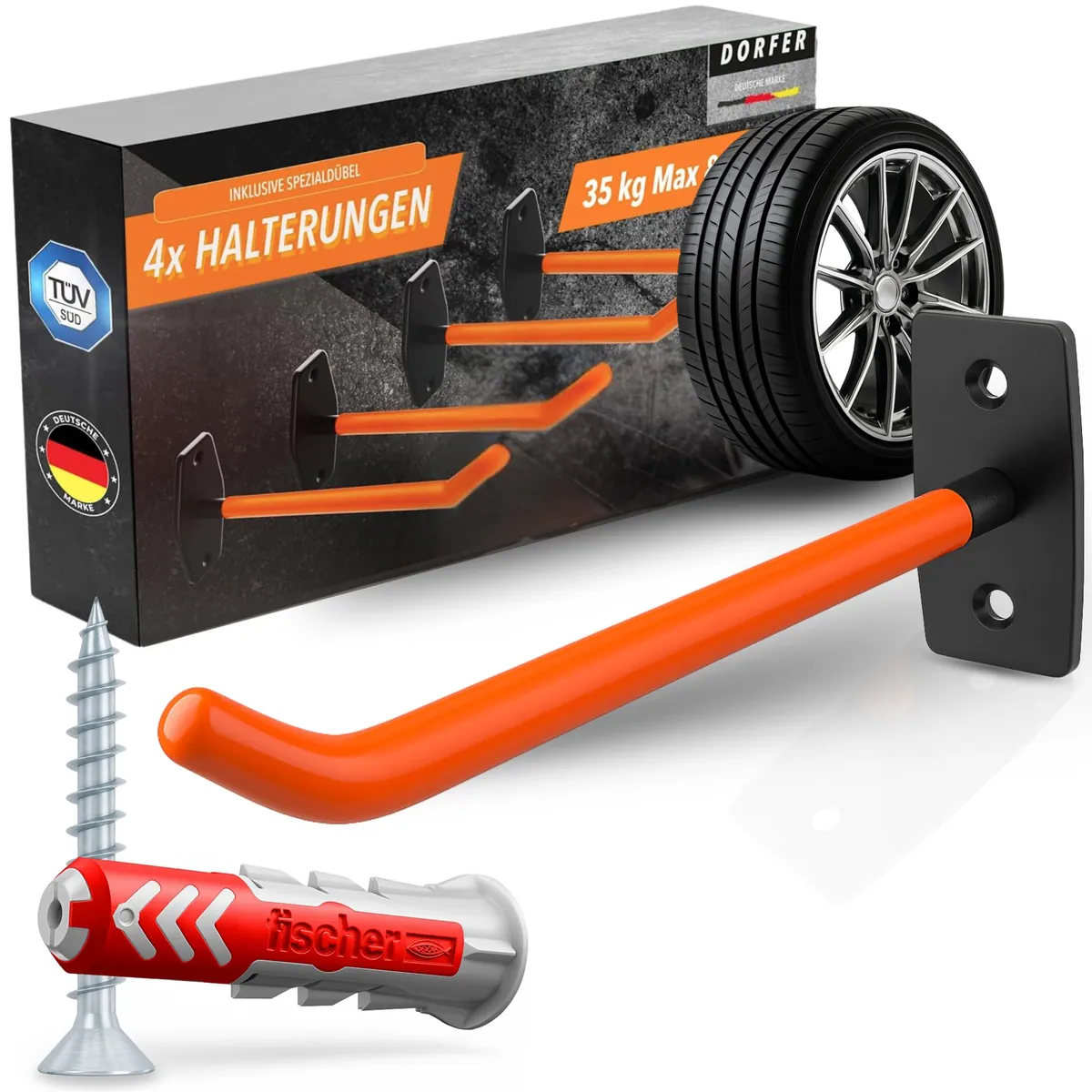 Reifen Wandhalterung 4er-Set, orange