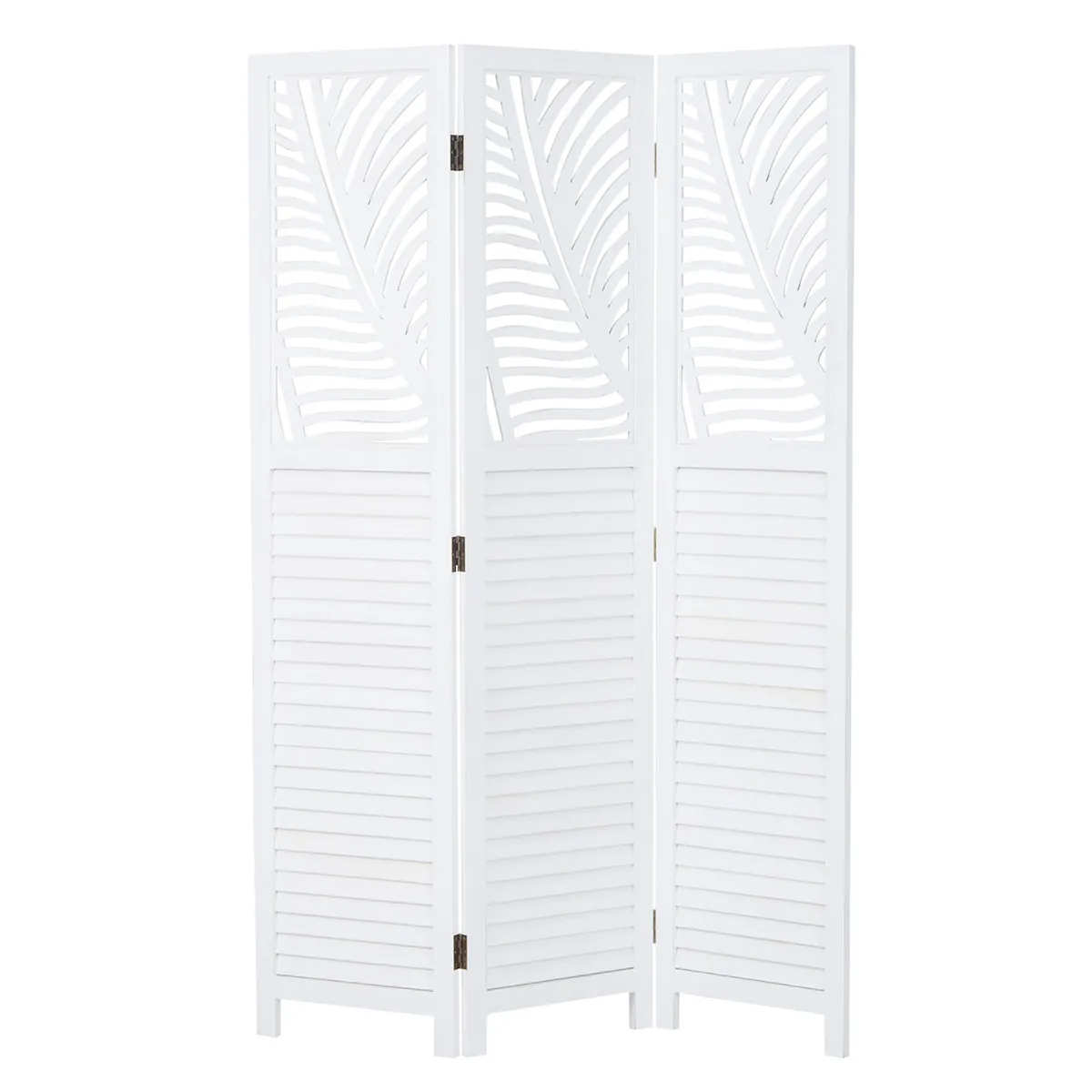 Paravent Weiss Rattan-Optik Verzierungen 3 teilig Raumteiler Trennwand Sichtschutz