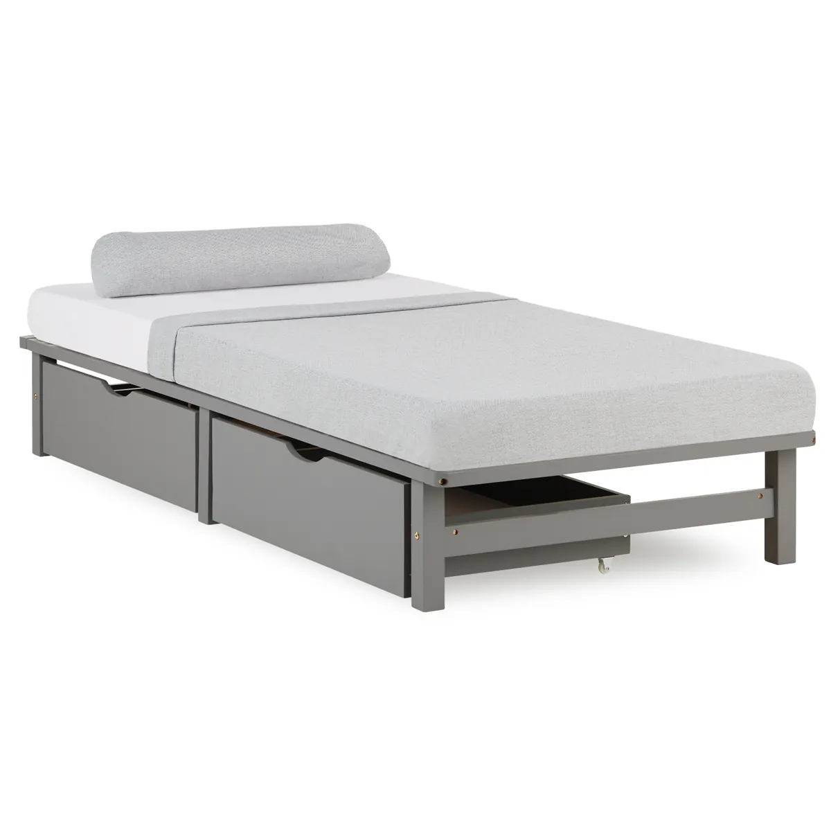 Palettenbett 90x200 cm Grau | Einzelbett mit Bettkästen | mit Lattenrost | Holz | Kind Jugend Gast