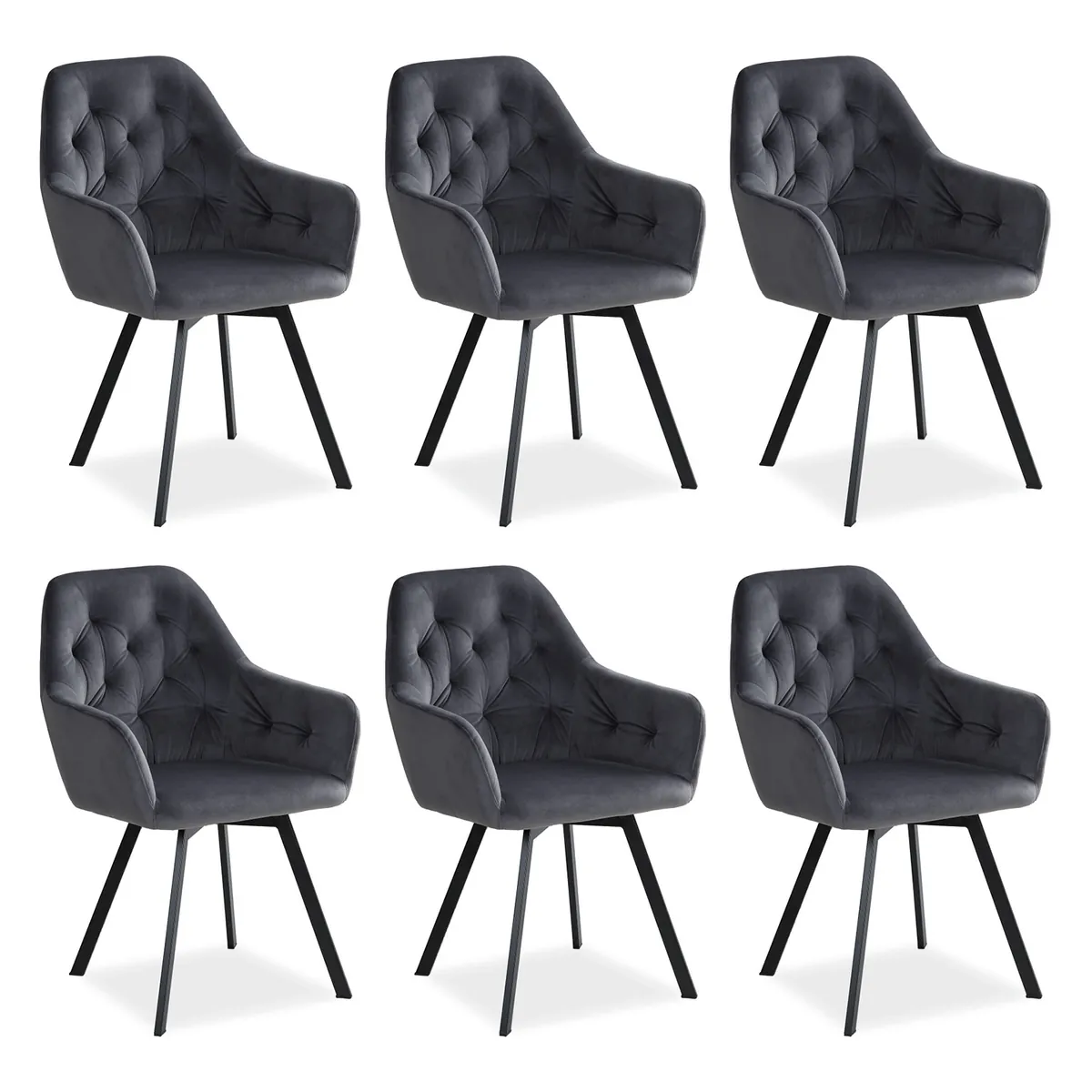 Polsterstuhl Samt Grau | 6er Set | drehbar | mit Armlehnen | Küche Esszimmer Büro