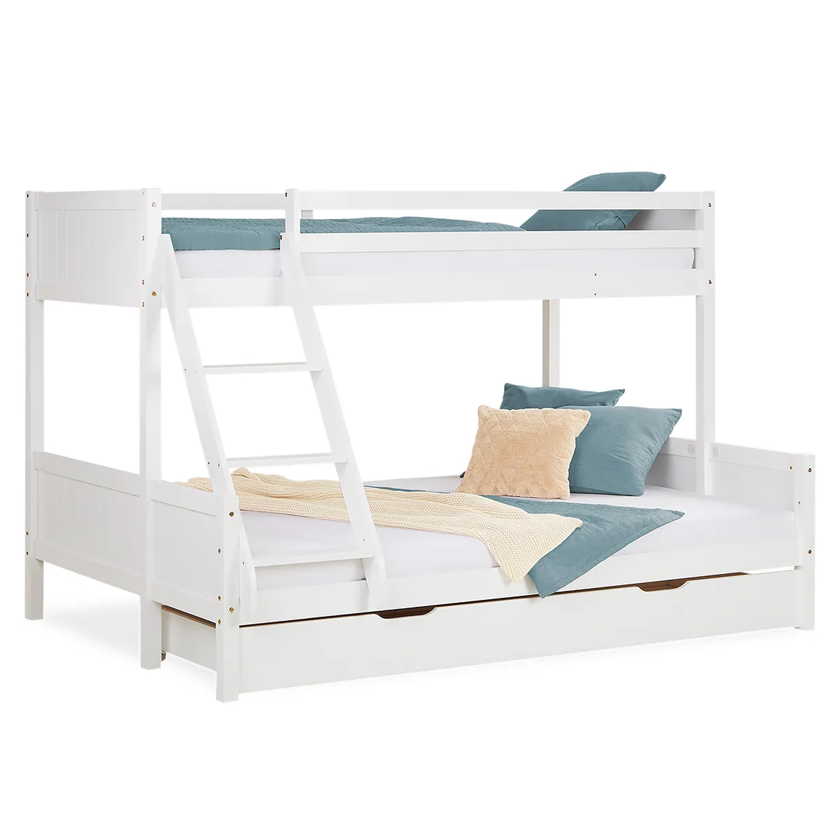 Etagenbett 2 Liegeflächen 90x200 cm und 140x200 cm Weiss | mit Bettkasten | mit Lattenrost