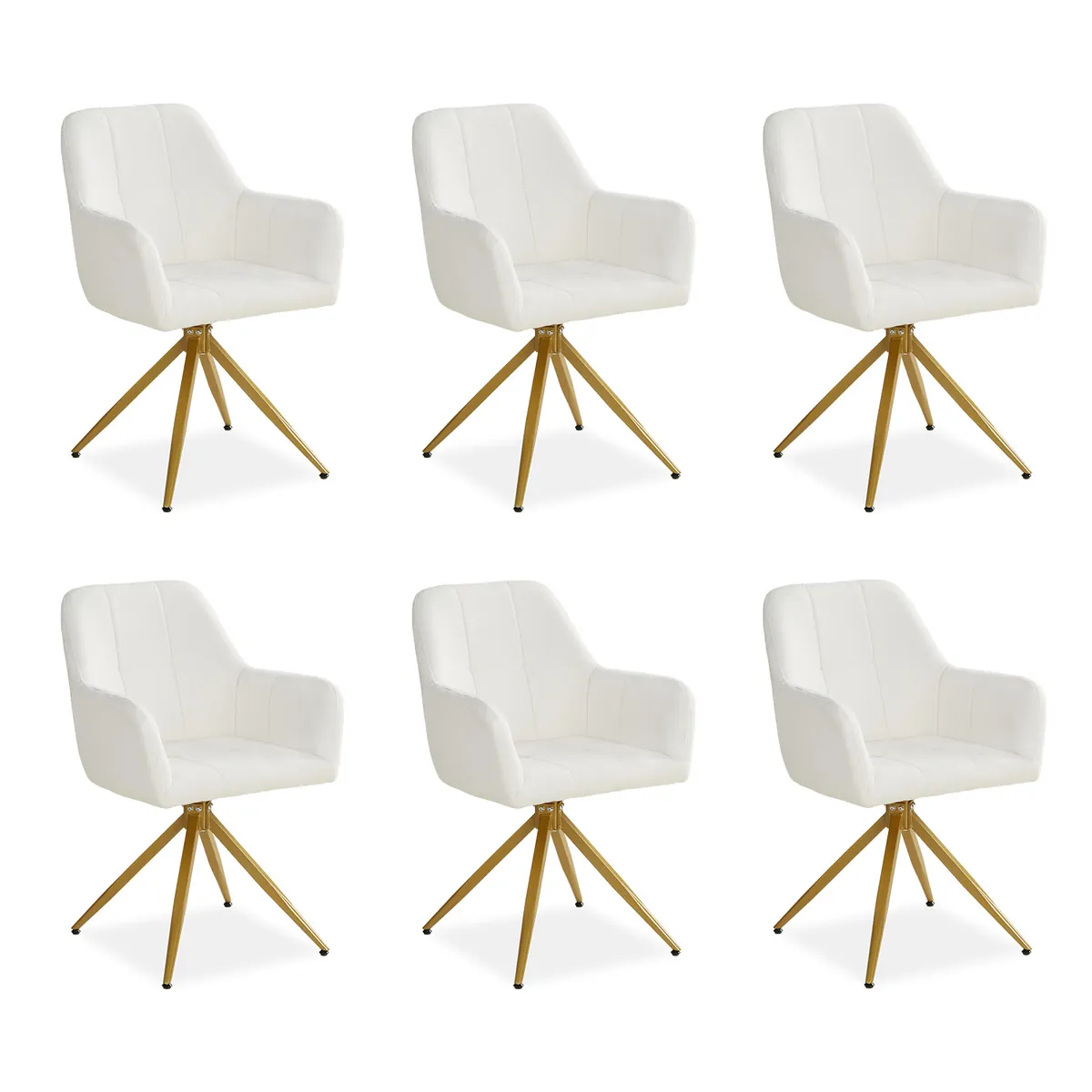 Polsterstuhl Bouclé Beige | 6er Set | drehbar | mit Armlehnen | Küche Esszimmer Büro