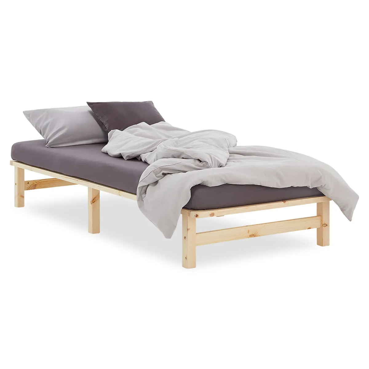 Palettenbett 100x200 cm Natur | Einzelbett | mit Lattenrost | Holz | Kind Jugend Gast