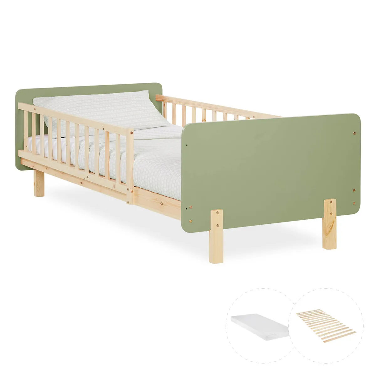 Kinderbett 90x200 cm mit Matratze & Lattenrost Rausfallschutz Grün