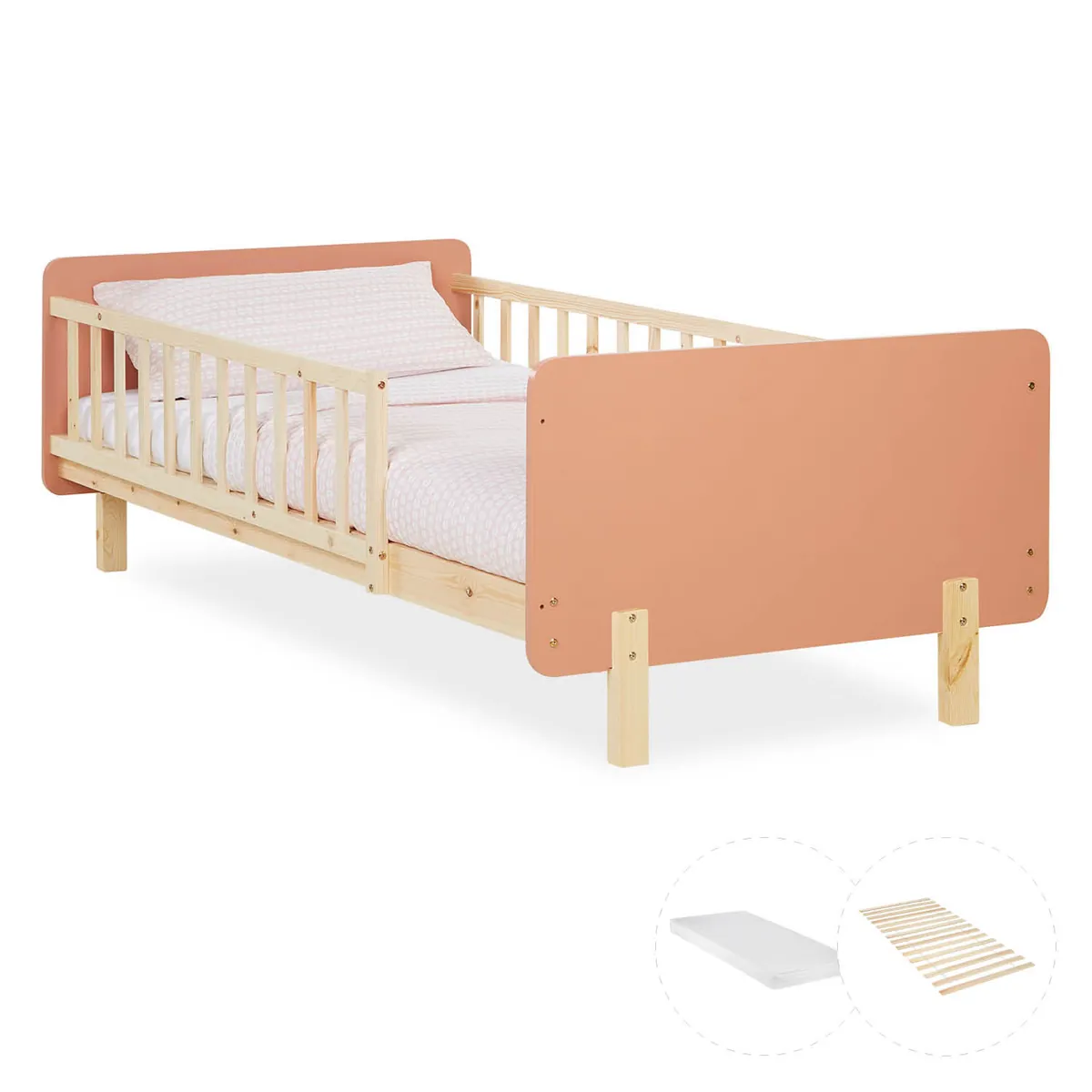 Kinderbett 90x200 cm mit Matratze & Lattenrost Rausfallschutz Rot
