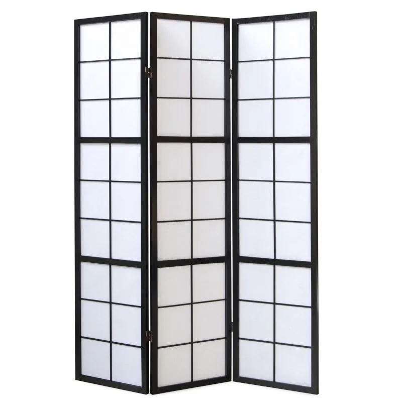 Paravent Schwarz Shoji Reispapier Weiss | 3 teilig | Holz | Raumteiler Trennwand Sichtschutz