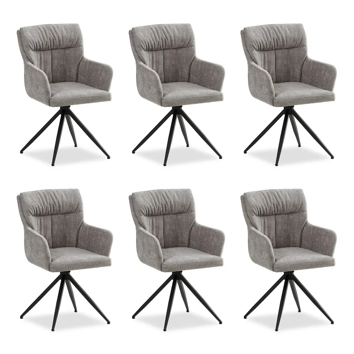 Polsterstuhl Leinen Grau | 6er Set | drehbar | mit Armlehnen | Küche Esszimmer Büro