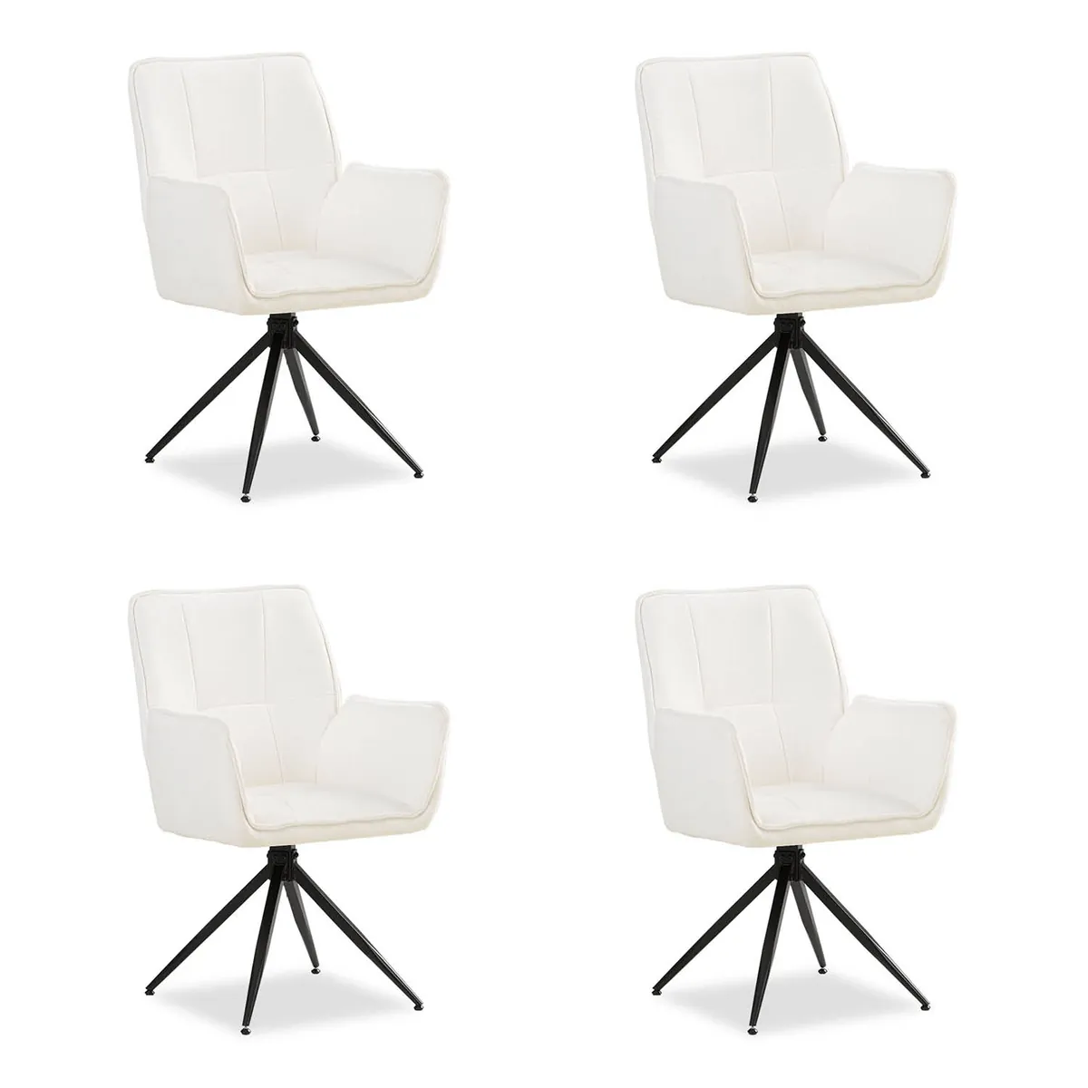 Polsterstuhl Chenille Wolle Weiss | 4er Set | drehbar | mit Armlehnen | Küche Esszimmer Büro