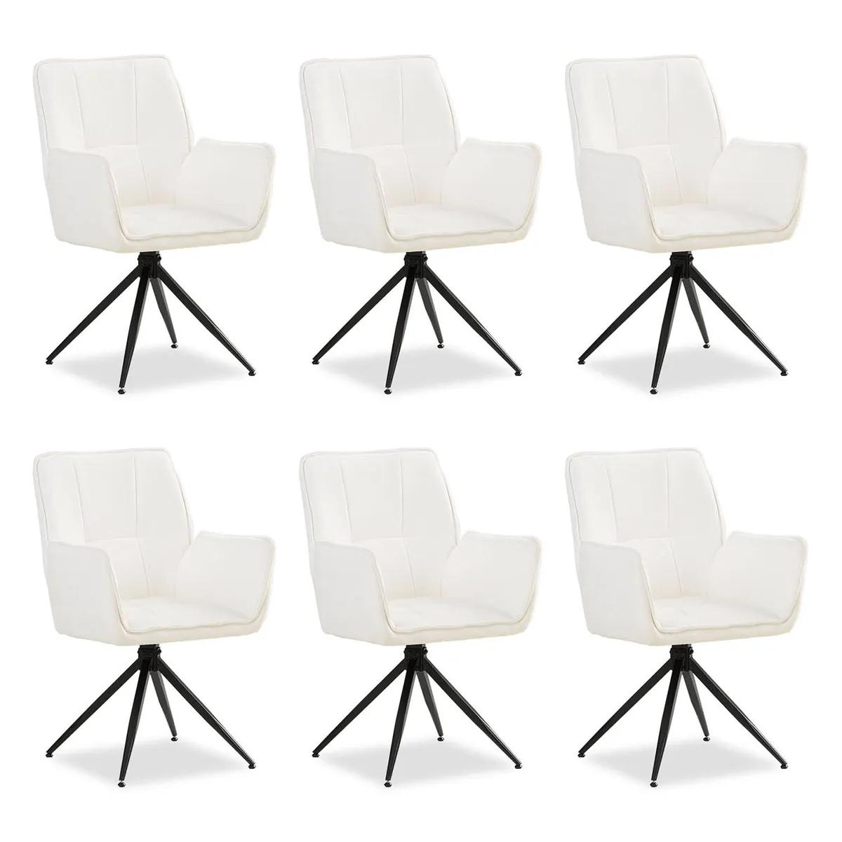 Polsterstuhl Chenille Wolle Weiss | 6er Set | drehbar | mit Armlehnen | Küche Esszimmer Büro