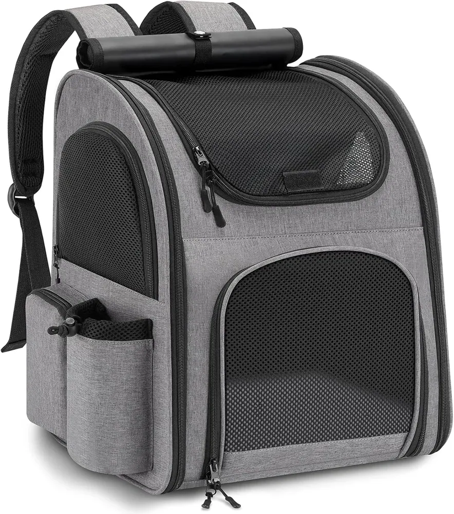 Haustier Rucksack mit Netzfenster, Grau