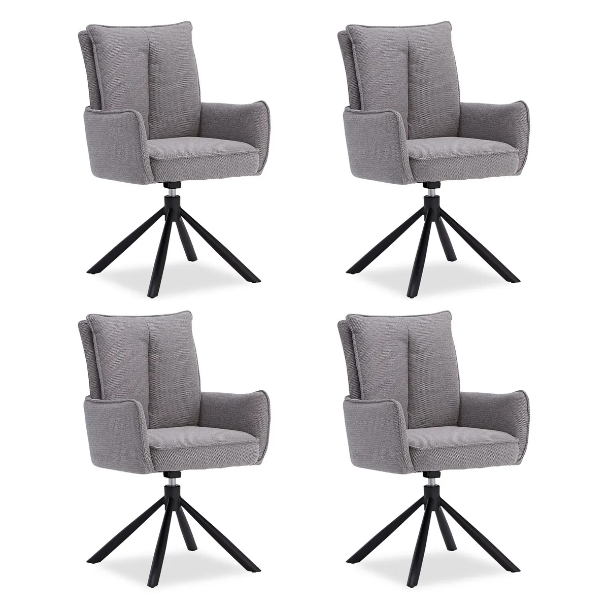 Polsterstuhl Stoff Grau | 4er-Set | drehbar | mit Armlehnen | Küche Esszimmer Büro
