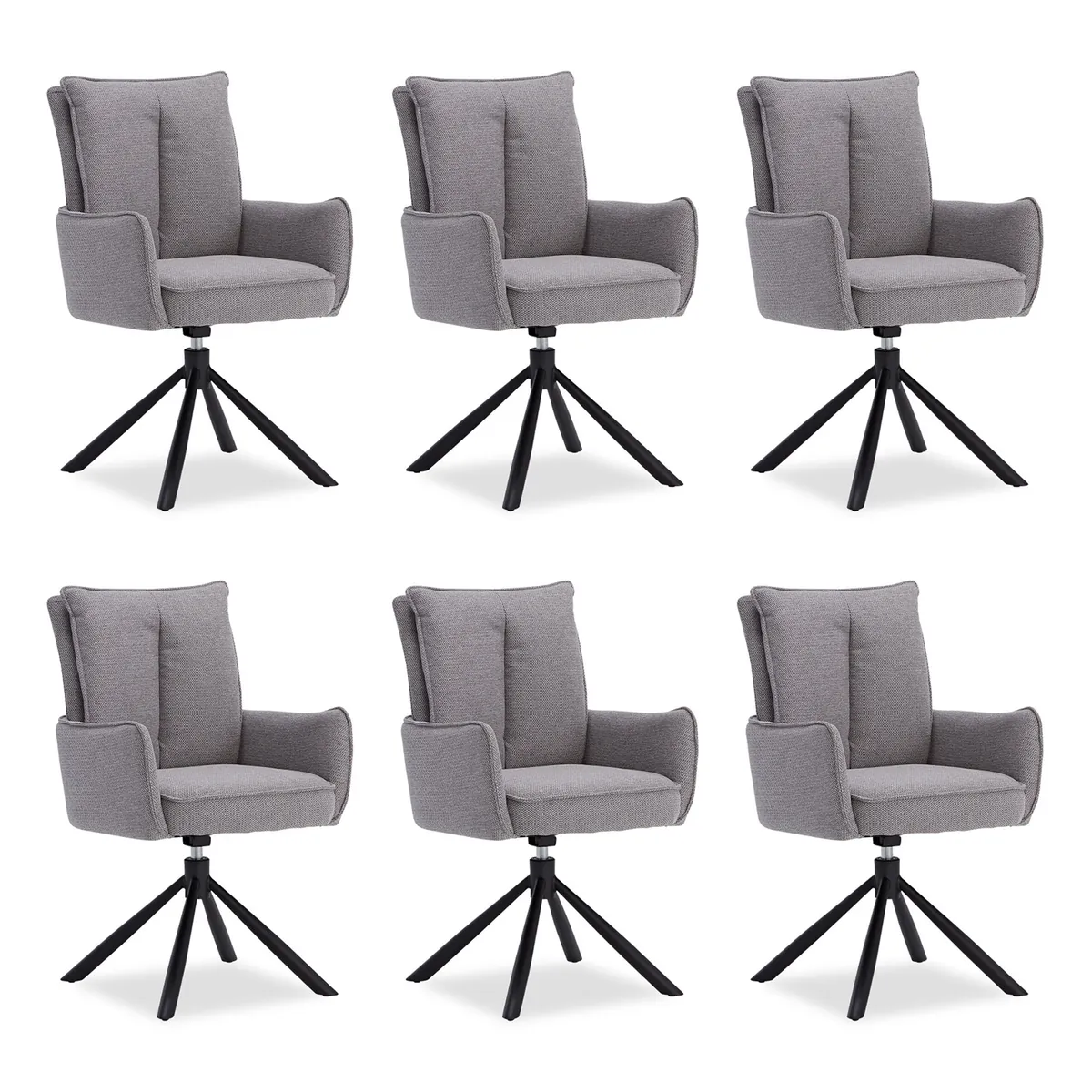 Polsterstuhl Stoff Grau | 6er-Set | drehbar | mit Armlehnen | Küche Esszimmer Büro