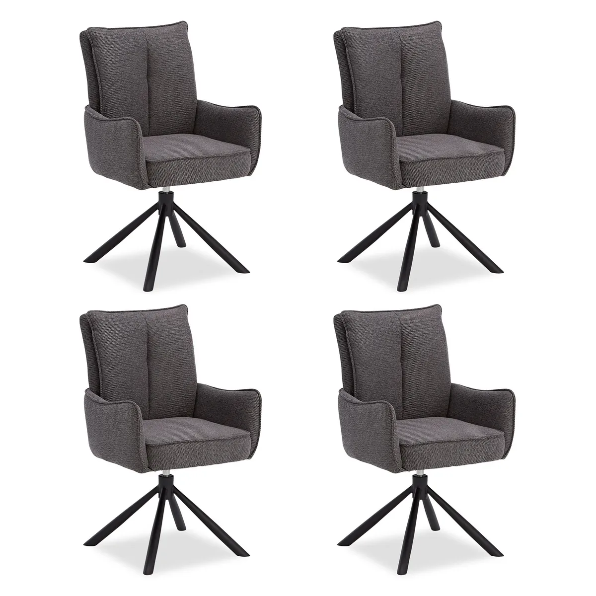 Polsterstuhl Stoff Anthrazit | 4er-Set | drehbar | mit Armlehnen | Küche Esszimmer Büro