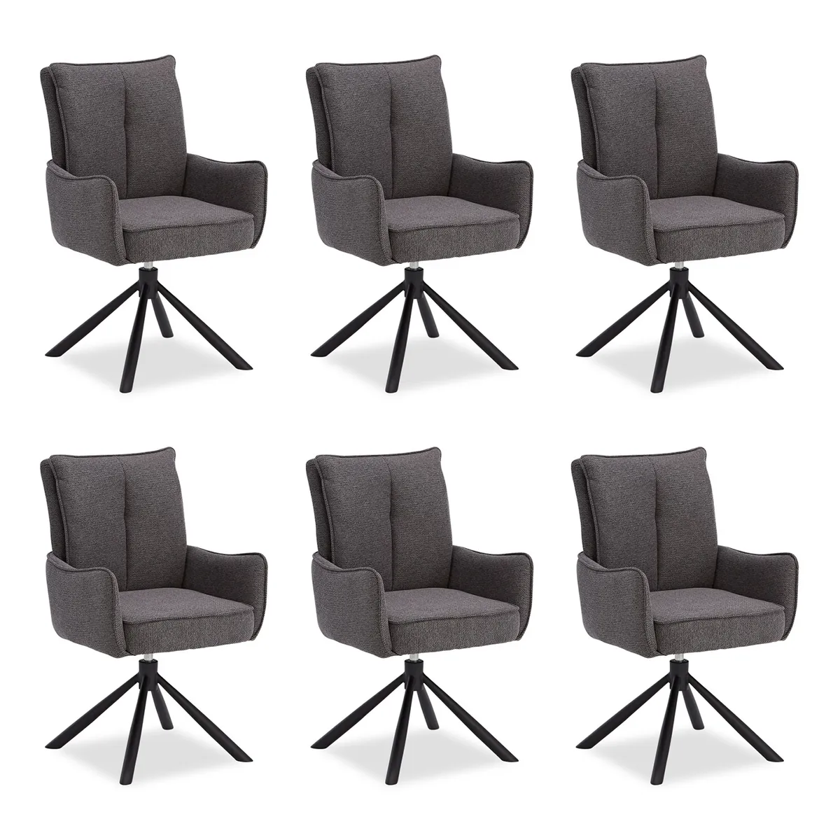 Polsterstuhl Stoff Anthrazit | 6er-Set | drehbar | mit Armlehnen | Küche Esszimmer Büro