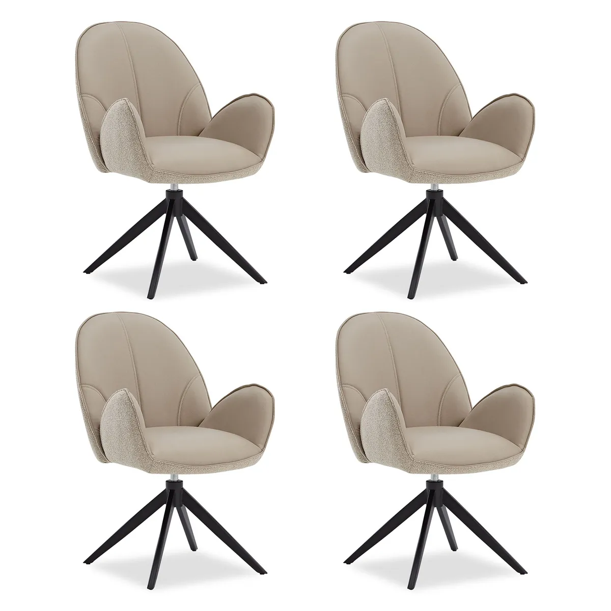 4er Set Polsterstuhl Bouclé Leder drehbar Beige
