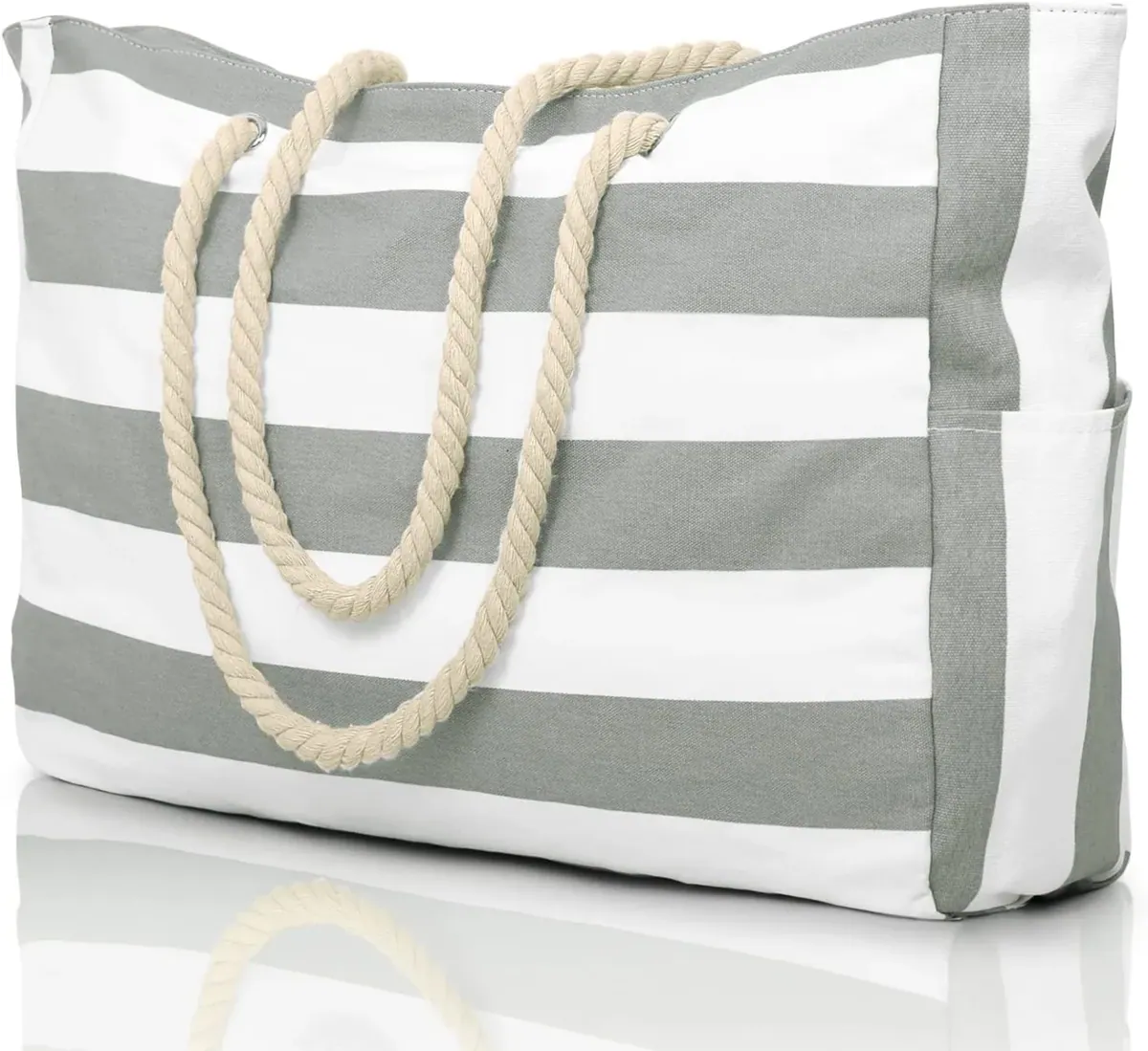 Wasserdichte Strandtasche mit Reissverschluss, Hellgrau