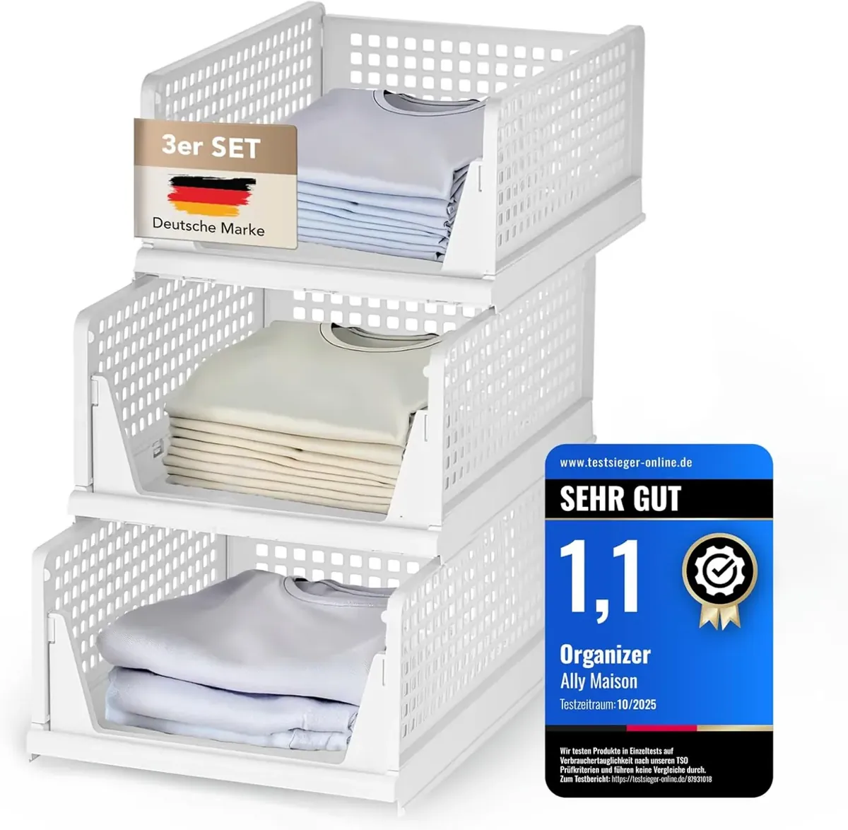 3er Set Faltbare Schrank-Organizer, Weiss