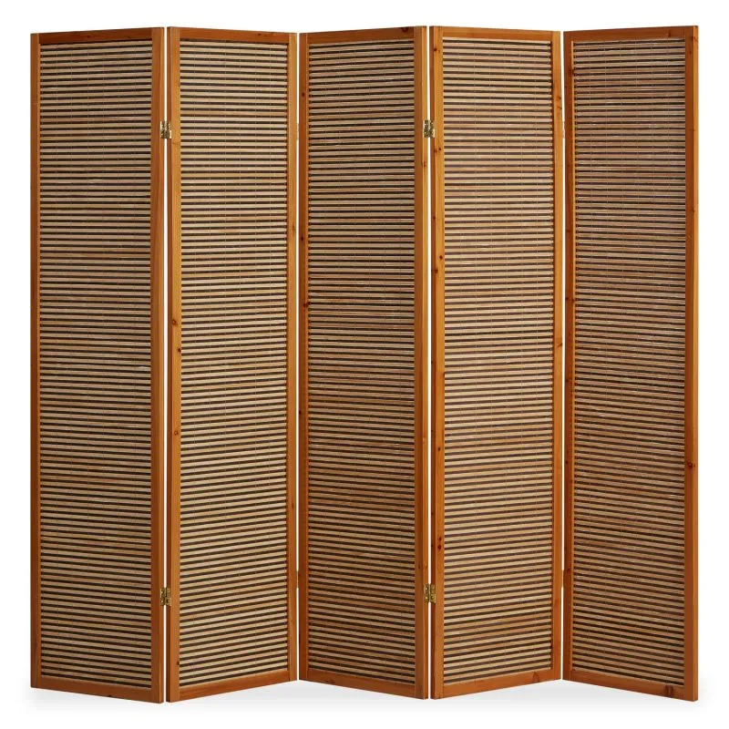 Paravent Braun Holzstreben | 5 teilig | Holz | Raumteiler Trennwand Sichtschutz