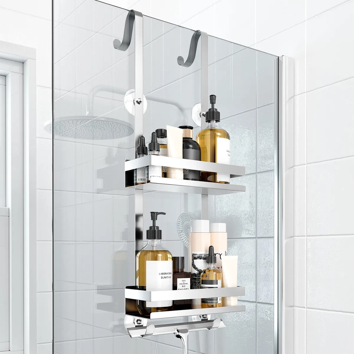 Duschregal ohne Bohren für Glasduschtüren, Silber B