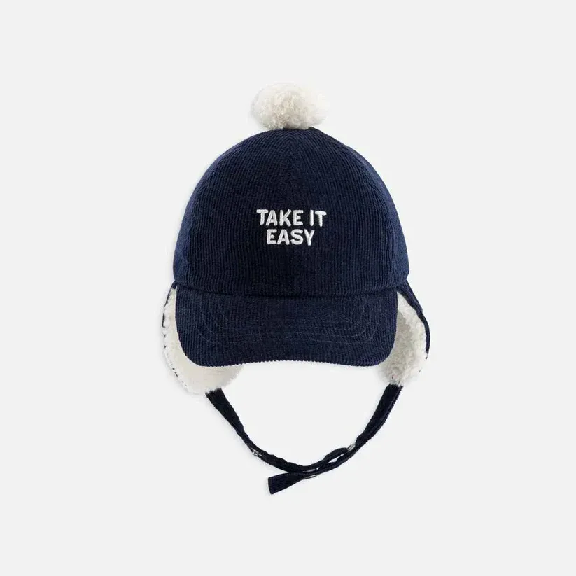 Chamaye Mütze mit Ohrenklappen “Take it Easy” | Blaumarine