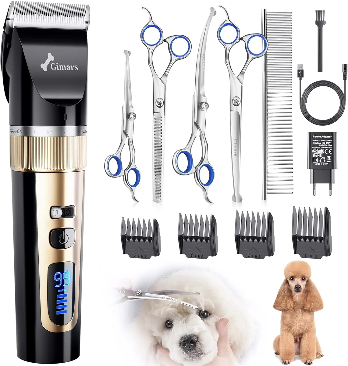 6-in-1 Hundeschermaschine mit Scherenset, 7000 U/min, 6-in-1 Schermaschine + Profi Scherenset Gold