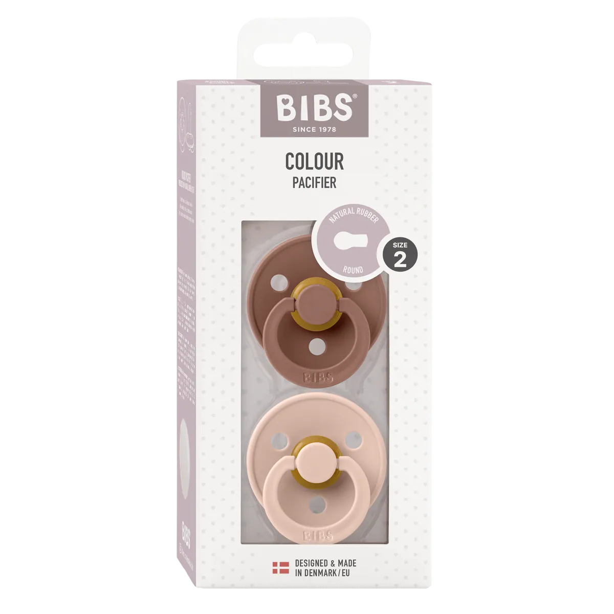 BIBS Nuggi "Colour" 2er-Pack Latex Round 6-12m | Woodchuck Blush