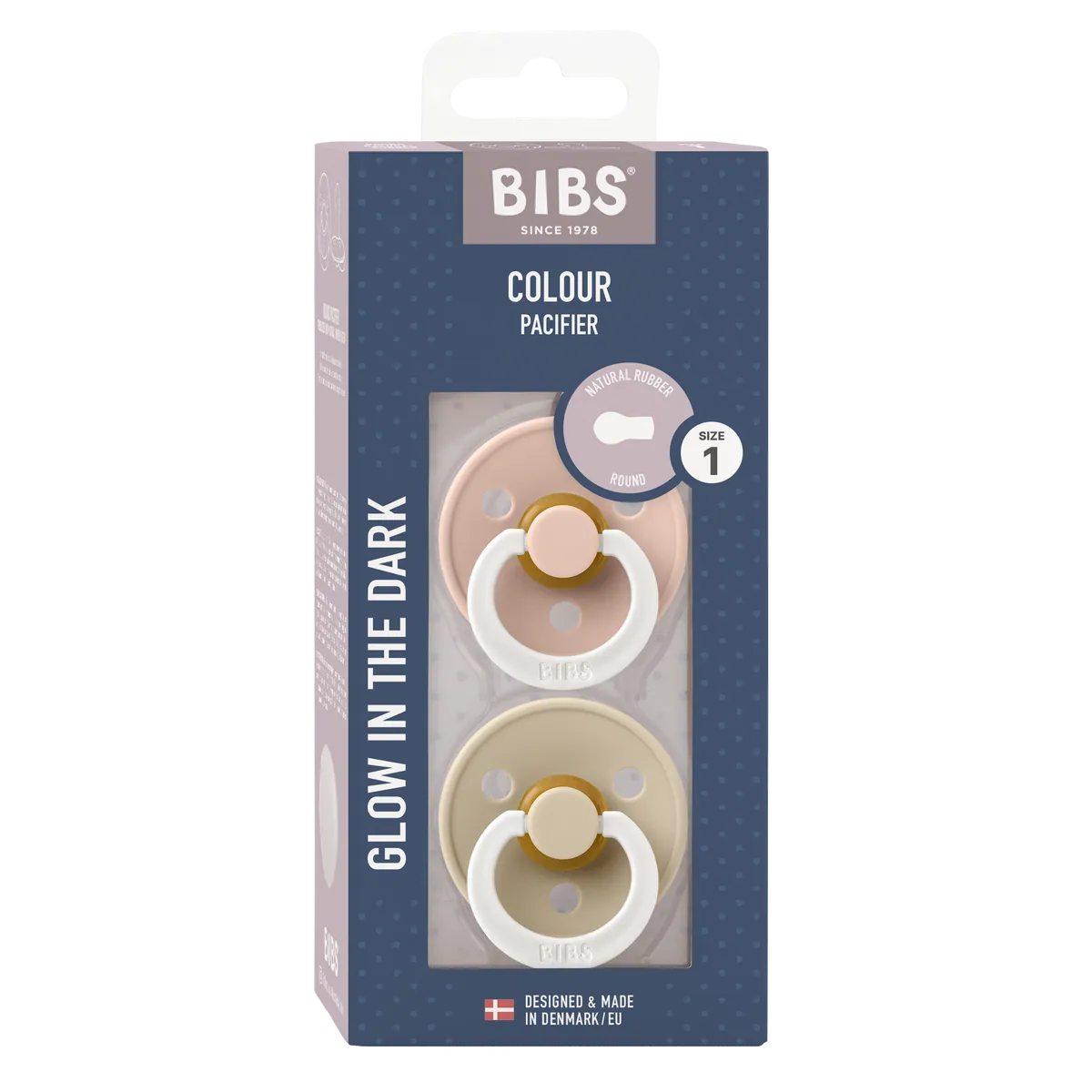 BIBS Nuggi "Colour" 2er-Pack Latex Round 0-6m | Blush Glow Vanilla Glow