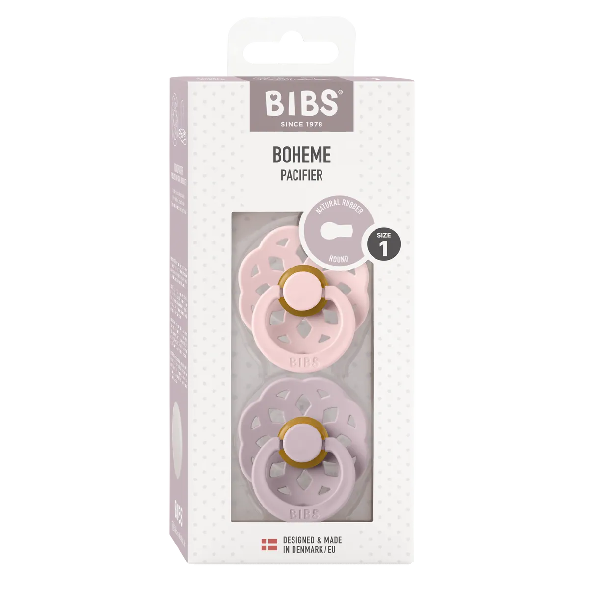 BIBS Nuggi "Boheme" 2er-Pack Latex Round 0-6m | Blossom Dusky Lilac