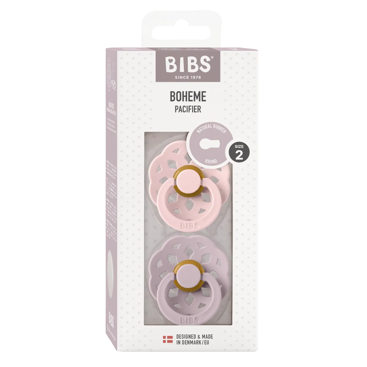 BIBS Nuggi "Boheme" 2er-Pack Latex Round 6-12m | Blossom/Dusky Lilac