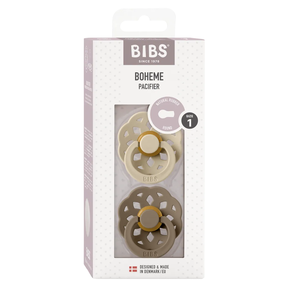 BIBS Nuggi "Boheme" 2er-Pack Latex Round 0-6m | Vanilla Dark Oak