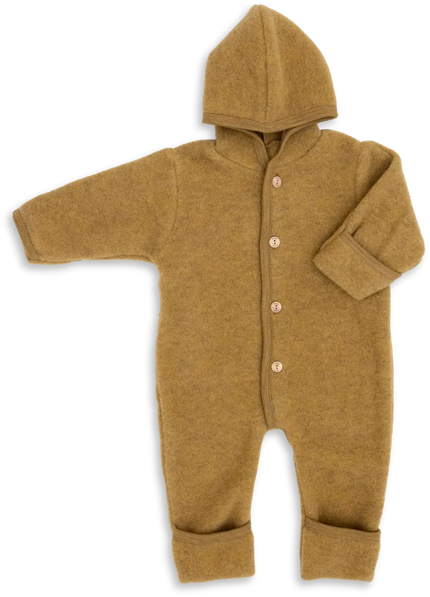 Engel Wollfleece Overall mit Kapuze | Safran Melange