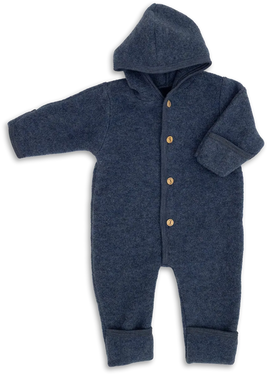 Engel Wollfleece Overall mit Kapuze | Blau Melange