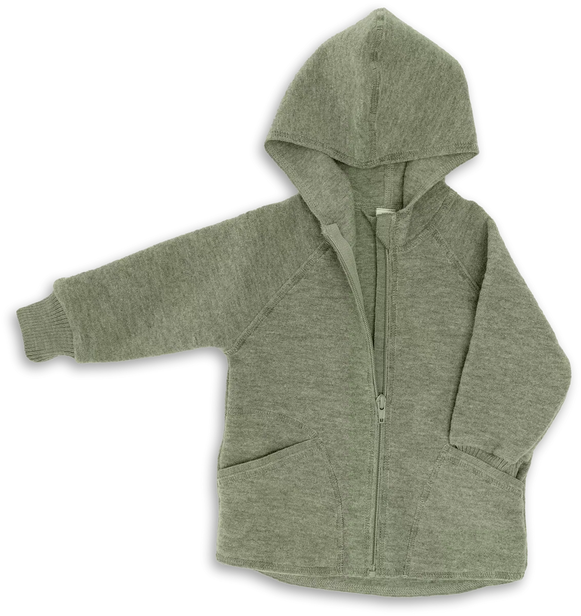 Engel Wollfleece Zip-Kapuzenjacke | Salbeigrün Melange