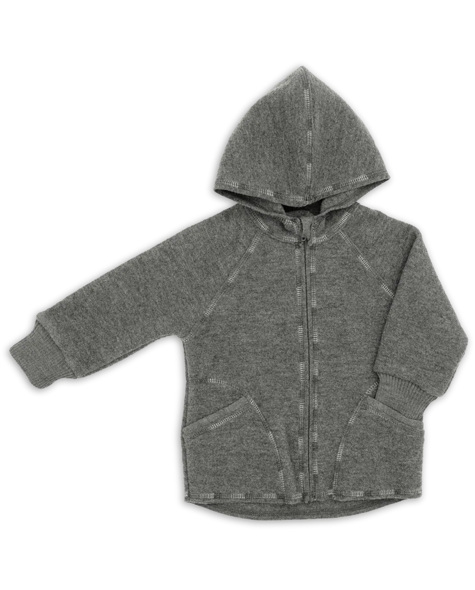 Engel Wollfleece Zip-Kapuzenjacke | Lavagrau Melange