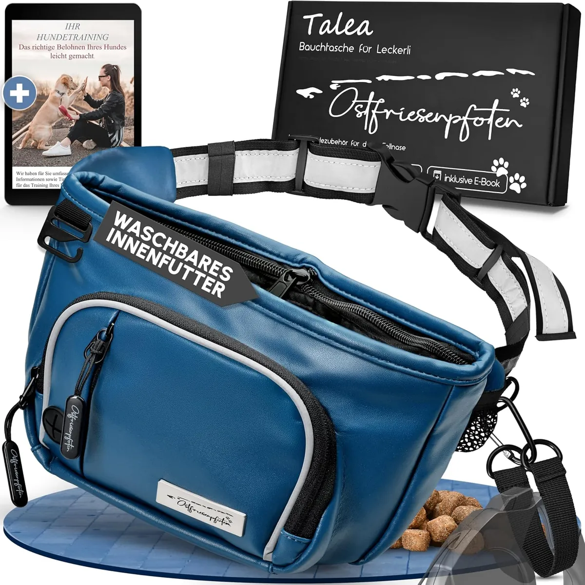 Leckerli-Bauchtasche Talea mit Magnetverschluss und wechselbarem Innenfutter, M Dunkelblau